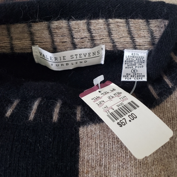 Size Small Wool/Fur Mockneck Sweater Black/Brown Valerie Stevens Furblend - Picture 2 of 8